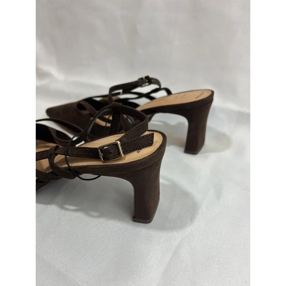 A New Day Womens Strappy Pointed Toe Block Heel Slingback Pumps Brown Size 8.5